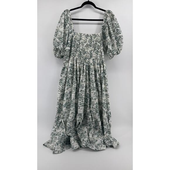 Abercrombie & Fitch Emerson Poplin Puff Sleeve Dress Sz XXL Green Toile - Picture 6 of 9